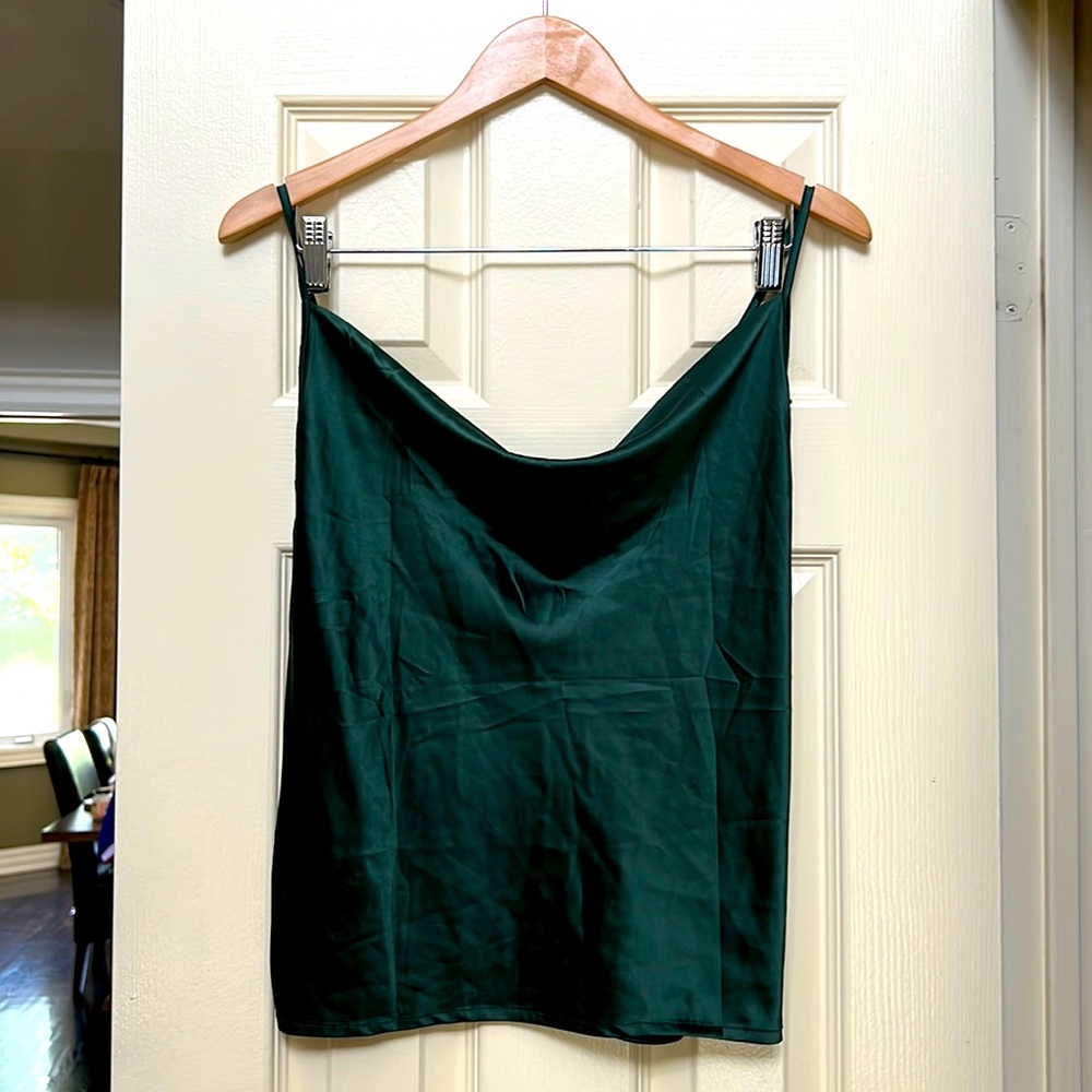 Cowl Neck Satin Cami Top Women’s US M Dark Green